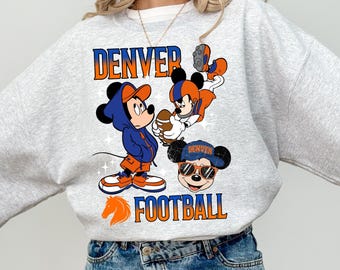 Mickey Denver Football Shirt or Sweatshirt, Retro Mickey Game Day Tee, Cartoon Sports Fan Sweatshirt, Vintage Denver Color Hoodie