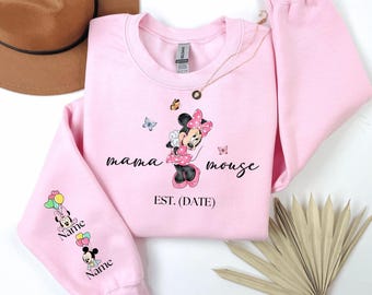 Custom Mama Mouse Sweatshirt, Disney Mom Sweater with Kids Name, Personalized Mom Day Gift, Minnie Mouse Mom EST. Sweater, Disney Trip Mom