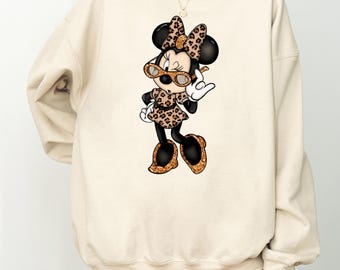 Girly Leopard Minnie Sweatshirt, Minnie Mouse Long Sleeve Shirt, Disneyworld Family Trip Sweater, Disneyland Minnie Animal Kingdom Sweater