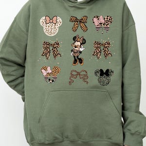 Cute Minnie Mouse Leopard Coquette Bow Sweatshirt, Disney Girls Sweater, Minnie Mouse Bow Hoodie, Disneyland Girls Trip Magic Kingdom Park image 2