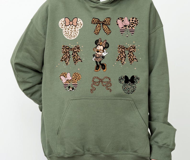 Cute Minnie Mouse Leopard Coquette Bow Sweatshirt, Disney Girls Sweater, Minnie Mouse Bow Hoodie, Disneyland Girls Trip Magic Kingdom Park image 2