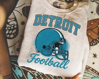 Detroit Retro Football Helmet Sweatshirt, Vintage Distressed Helmet Detroit Varsity Sweatshirt, Classic Game Day Top, Cozy Sports Fan Shirt