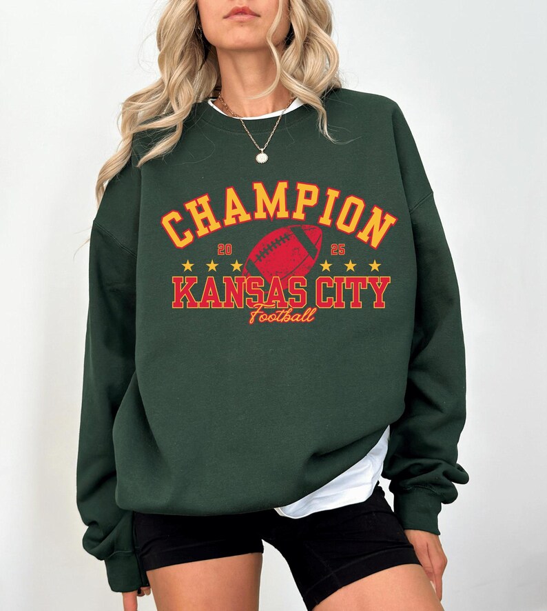 Champion Kansas City Football Sweatshirt, Trendy Kansas City Fan Sweater, Champs Football Crewneck, Kansas City Fan Sweatshirt and Hoodie image 2