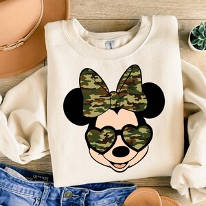 Camo Minnie Face Sweatshirt, Camo Minnie Bow Sweatshirt, Disney Minnie Camo Hoodie, Women's Camouflage Minnie Sweatshirt and Hoodie image 5