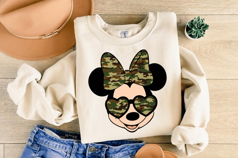 Camo Minnie Face Sweatshirt, Camo Minnie Bow Sweatshirt, Disney Minnie Camo Hoodie, Women's Camouflage Minnie Sweatshirt and Hoodie image 5