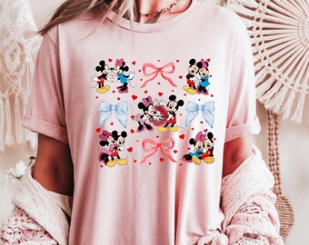 Disney Valentine's Shirt, Mickey and Minnie Coquette Bow Valentine's Day Shirt, Matching Valentines Sweatshirt, Mickey And Minnie Bow Shirt