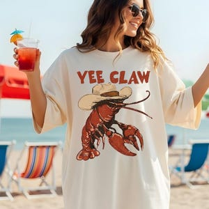Comfort Colors® Lobster Cowboy Shirt, Trendy Yee Claw Tee, Funny Lobster Shirt, Western Beach Top Amalfi Coast Trip, Tomato Girl Summer image 2