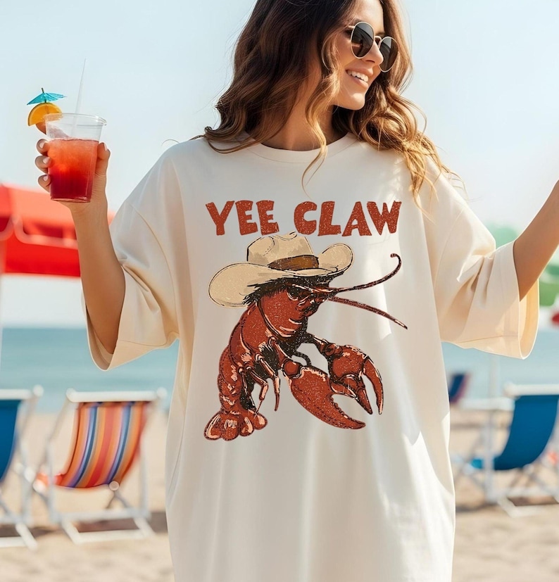 Comfort Colors® Lobster Cowboy Shirt, Trendy Yee Claw Tee, Funny Lobster Shirt, Western Beach Top Amalfi Coast Trip, Tomato Girl Summer image 2