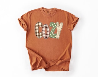Comfort Colors® Cozy Christmas Shirt, Faux Patchwork Plaid Holiday Tee, Neutral Winter T-Shirt