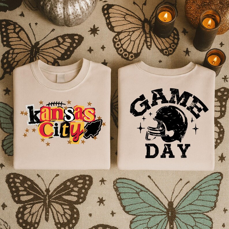 Kansas City Game Day Hoodie and Sweatshirt | Kansas City Sundays Front & Back Design | Vintage Football Fan Sweater afbeelding 3
