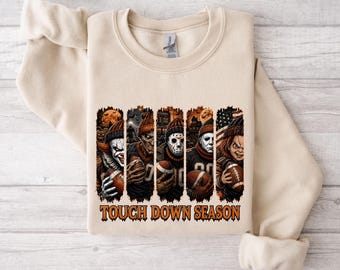 Touch Down Season Halloween Football Sweatshirt, Spooky Football Sweatshirt, Horror Inspired Gameday Sweatshirt, Fall Football Fan Gift