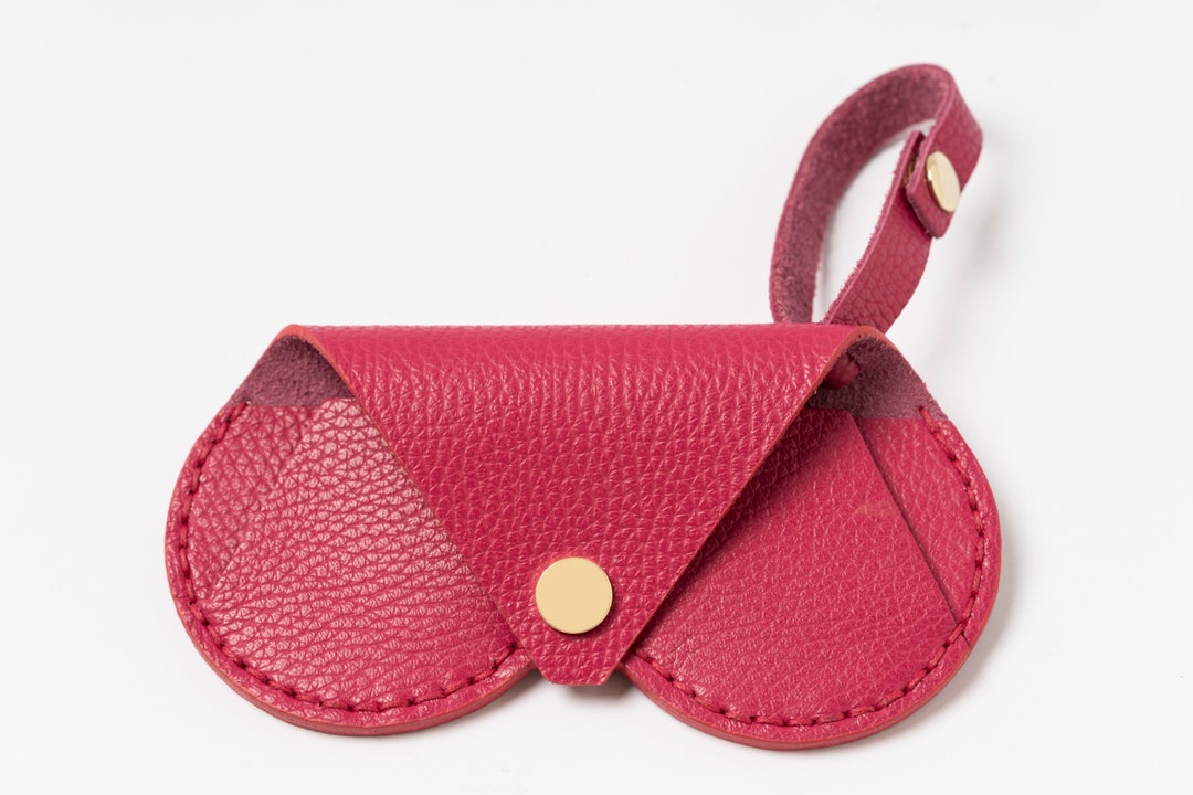 Leather Eyeglass Case, Compact Flat Sunglass Case With Holder Strap