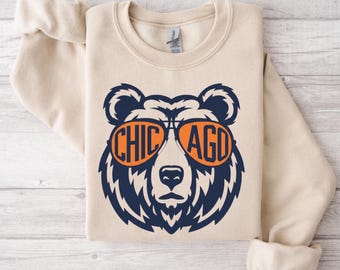 Vintage BearMascot Sweatshirt, Retro Chicago Football Hoodie, Distressed Bear Graphic Shirt, Windy City Fan Gift