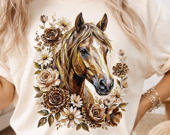 Comfort Color® Boho Horse Shirt, Western Horse Shirt, Floral Horse Shirt, Cowgirl Shirt, Comfort Colors® Rustic Horse Country Western Shirt