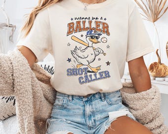 Baseball Duck Shirt or Sweatshirt, Wanna Be A Ball Player Tee, Kids Baseball Shirt, Funny Animal Sports Tee, Game Day Shirt