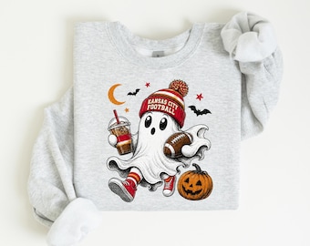 Kansas City Football Halloween Shirt or Sweatshirt, Kansas City Game Day Ghost Shirt, Spooky Kansas City Football Sweatshirt, Fall Fan Gift