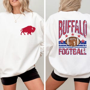 Buffalo Football Shirt Vintage Distressed Style Sweatshirt and Hoodie | Front Back Buffalo Game Day Sweatshirt for Fans image 2