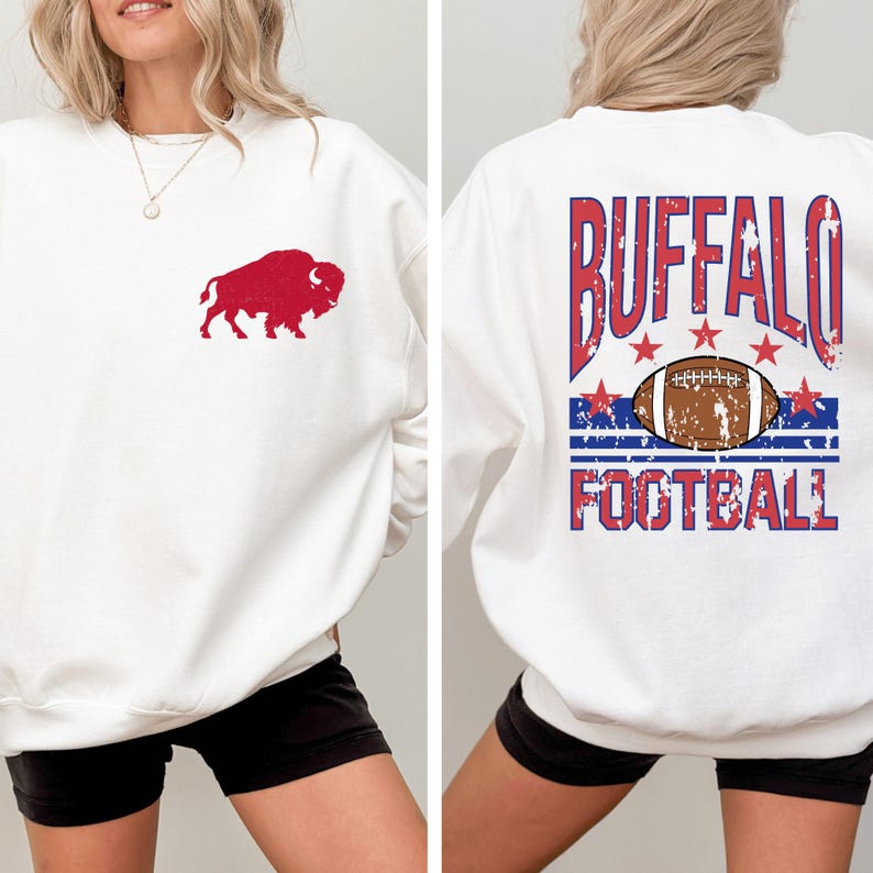 Buffalo Football Shirt Vintage Distressed Style Sweatshirt and Hoodie | Front Back Buffalo Game Day Sweatshirt for Fans image 2