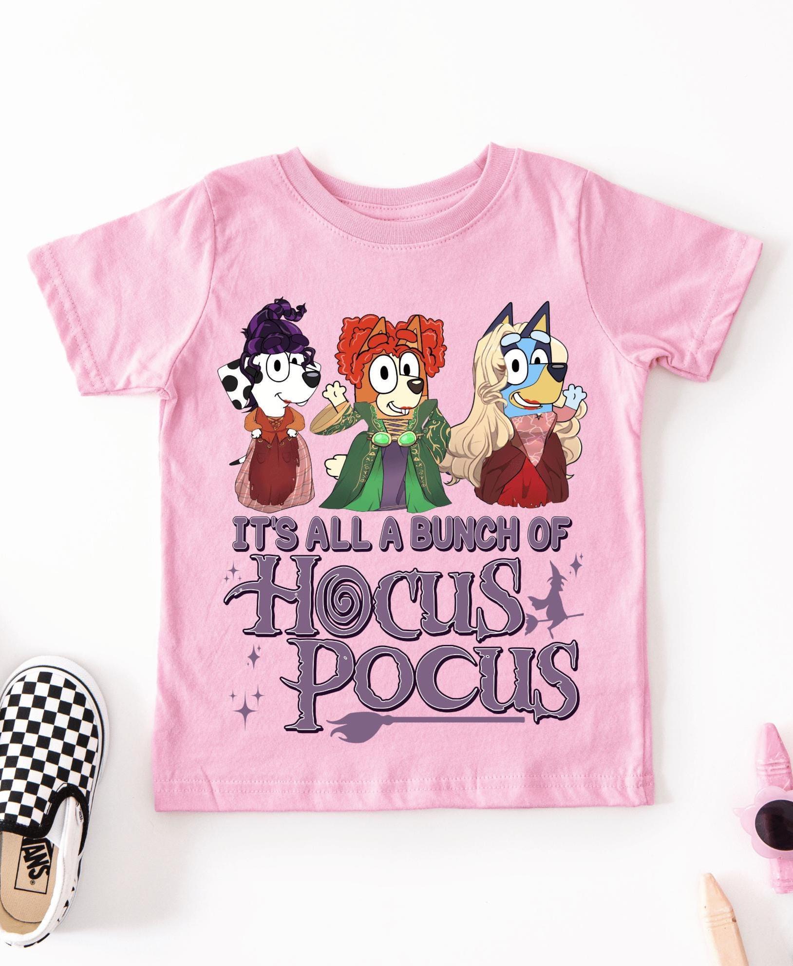 Hocus Pocus Blue Dog and Bingo Halloween Shirt - Cute Witchy Blue Dog Tee - Funny Spooky Season Kids Shirt