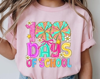 100 Days of School Shirt for Girls, Cute Rainbow Bow Teacher Student Sweatshirt, 100th Day School Tee, Elementary School Celebration Shirt