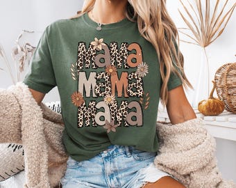Comfort Colors® Leopard Mama Shirt, Flower Mama Shirt, Mothers Day Gift, Gift For Mom, New Mom Gift, Flower Leopard Mama Shirt, Mom Shirt