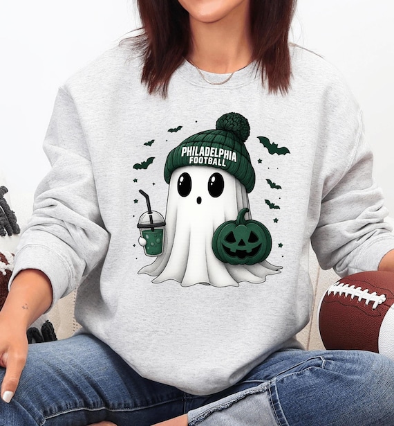 Philadelpia Football Halloween Shirt - Ghost and Pumpkin Spooky Philly Fan Shirt and Sweathirt - Philadelphia Trick or Treat Game Day Shirt
