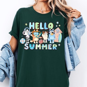 Hello Summer Shirt, Blue Dog and Friends Summer Shirt for Kids, Summer Tee, Cute Blue Dog Shirt, Friends Graphic T-shirt, Fun Summer T-shirt