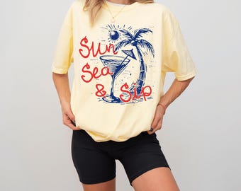 Comfort Colors® Sun Sea Sip Shirt, Comfort Colors Beach Cocktail Shirt, Summer Vacation Shirt, Girls Trip Tee, Coastal Aesthetic Shirt