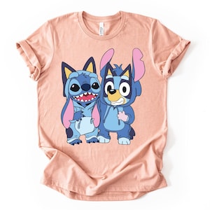 Blue Dog and Stitch Friends Shirt – Cute Cartoon Puppy and Alien Tee – Summer Vacation Park Outfit – Matching Friends T-Shirt