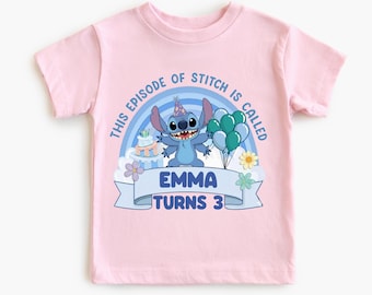 Stitch Birthday Shirt Custom Name Age | Cute Party Tee for Kids