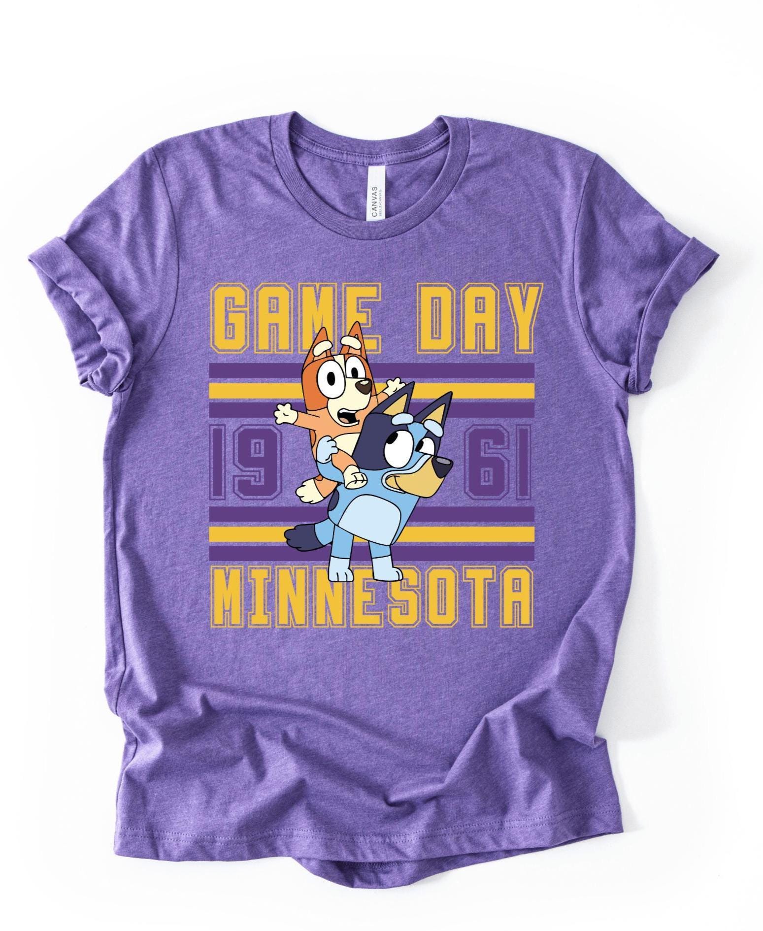 Minnesota Football Shirt – Blue Dog and Bingo Game Day Tee – Kids Tailgate Sweatshirt – Purple and Gold Family Outfit – Minnesota Fan Shirt