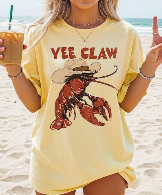 Comfort Colors® Lobster Cowboy Shirt, Trendy Yee Claw Tee, Funny Lobster Shirt, Western Beach Top Amalfi Coast Trip, Tomato Girl Summer