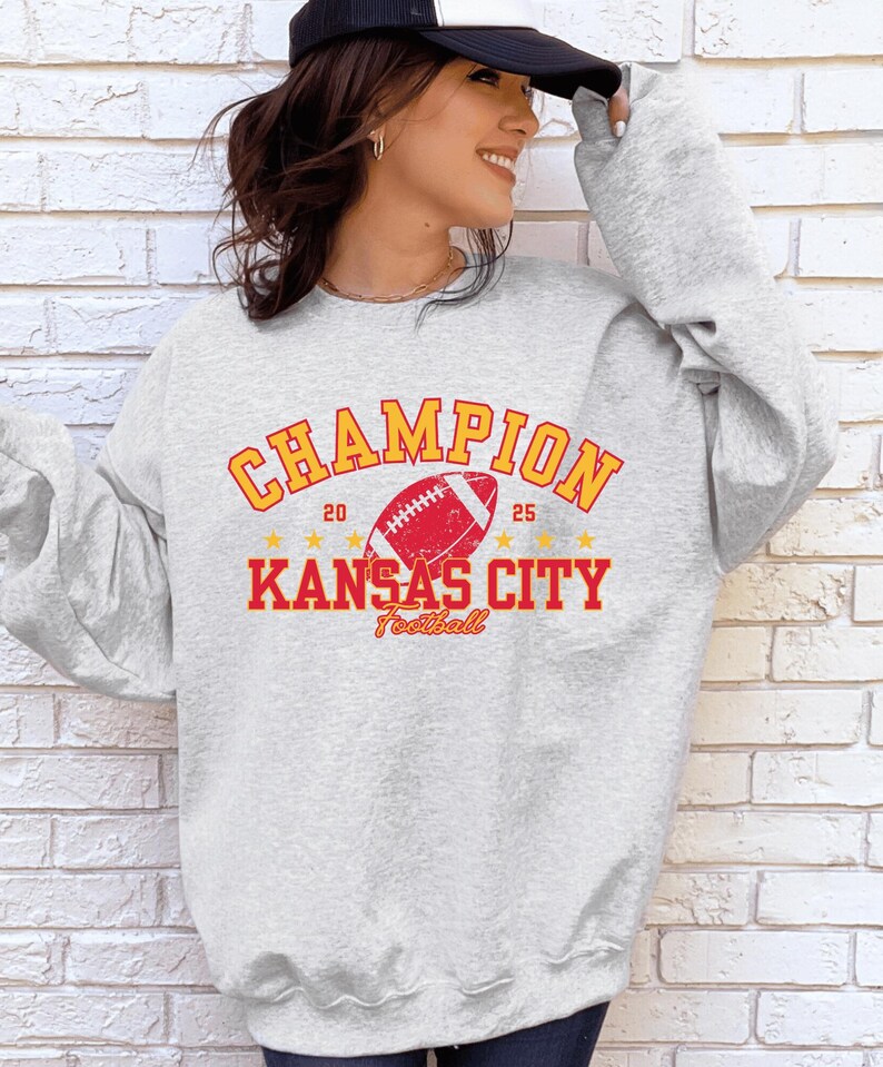Champion Kansas City Football Sweatshirt, Trendy Kansas City Fan Sweater, Champs Football Crewneck, Kansas City Fan Sweatshirt and Hoodie image 3