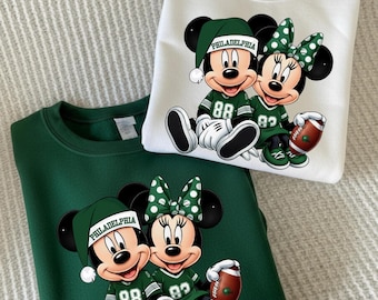 Philadelphia Christmas Game Day Shirt or Sweatshirt, Holiday Football Sweatshirt, Cute Couple Hoodie, Mickey Minnie Xmas Family Matching Top