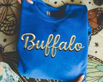 Buffalo Puff Print Sweatshirt, Buffalo Football Sweatshirt, Game Day Puff Crewneck, Puffy Text Hoodie, Buffalo Fan, Trendy Streetwear Top