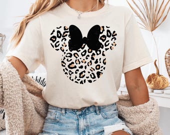 Leopard Print Minnie Mouse Shirt, Cute Disney Mom Shirt, Leopard Minnie Ear Shirt, Leopard Mom and Daughter Sweater, Disney Vacation Shirt
