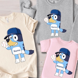 Blue Dog Baseball Shirt with Custom Name, Personalized Blue Dog Tee for Kids, Blue Dog Baseball Mom and Dad Custom T-shirt, Blue Dog Sweater