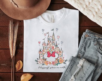 Disney Happiest Place on Earth Shirt, Magic Kingdom Sweatshirt, Magical Kingdom Family Trip, Disney Castle Minnie and Mickey Floral Shirt
