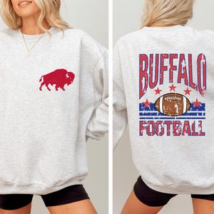 Buffalo Football Shirt Vintage Distressed Style Sweatshirt and Hoodie | Front Back Buffalo Game Day Sweatshirt for Fans image 1