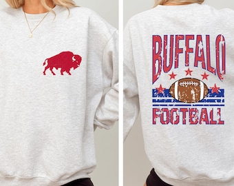 Buffalo Football Shirt Vintage Distressed Style Sweatshirt and Hoodie | Front Back Buffalo Game Day Sweatshirt for Fans