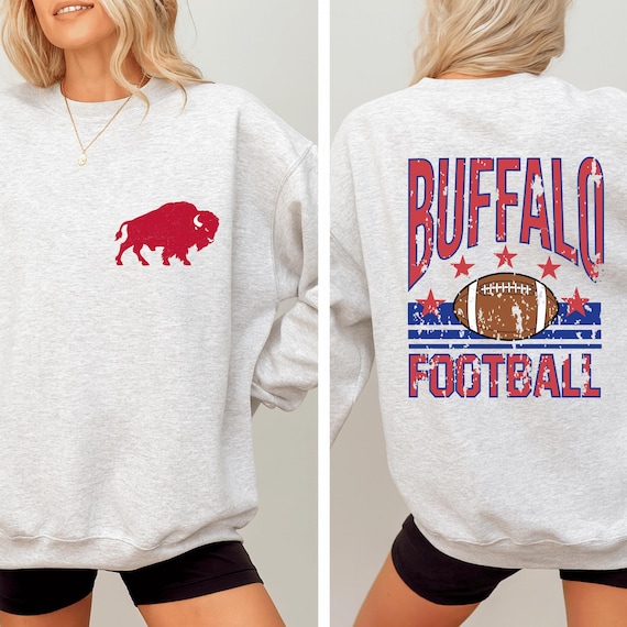 Buffalo Football Shirt Vintage Distressed Style Sweatshirt and Hoodie | Front Back Buffalo Game Day Sweatshirt for Fans