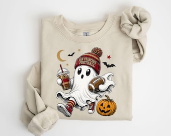 San Francisco Football Ghost Shirt or Sweatshirt, Halloween SF Sweatshirt, Spooky Game Day Tee, Cute Football Fan Shirt, Fall Ghost Tee