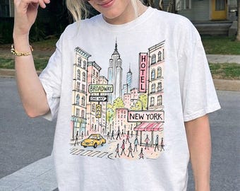 Comfort Colors® New York City  Shirt, NYC Skyline Tee, Broadway Graphic Shirt, New York Travel Gift, Garment Dyed Tourist Tee