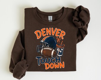 Denver Football Shirt or Sweatshirt, Denver Football Touchdown Tee, Orange Navy Gameday Sweatshirt, Weekend Tailgate Stadium Ready Fan Gift