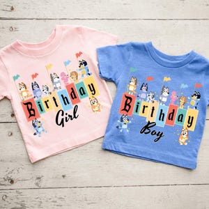Cartoon Blue Dog Birthday Girl and Boy Party Shirts, Custom Birthday Girl & BoyShirt, Kids Birthday Shirt, Blue Dog Birthday Girl Sweatshirt