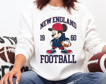 New England Football Sweatshirt or Hoodie, Mickey New England Football Tee, Cartoon Game Day Top, Retro Disney Mickey Sports Graphic Shirt