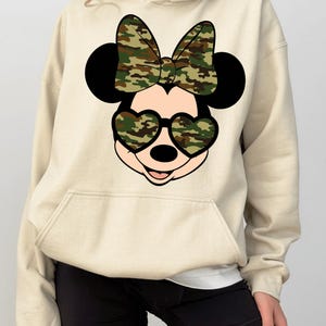 Camo Minnie Face Sweatshirt, Camo Minnie Bow Sweatshirt, Disney Minnie Camo Hoodie, Women's Camouflage Minnie Sweatshirt and Hoodie image 2