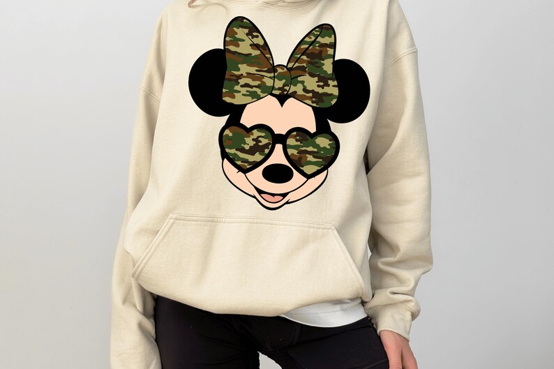 Camo Minnie Face Sweatshirt, Camo Minnie Bow Sweatshirt, Disney Minnie Camo Hoodie, Women's Camouflage Minnie Sweatshirt and Hoodie image 2