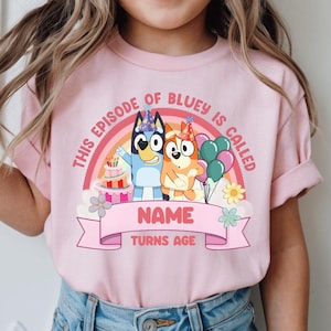 Personalized Blue Dog Birthday Girl Shirt – Blue Dog Custom Age Tee for Kids – Cartoon  Birthday Outfit – Personalized Blue Dog Party Shirt