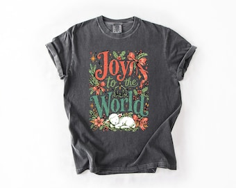 Comfort Colors® Joy to the World Christmas Shirt, Nativity Scene Christian Tee, Religious Holiday Faith Top, Floral Christmas Apparel